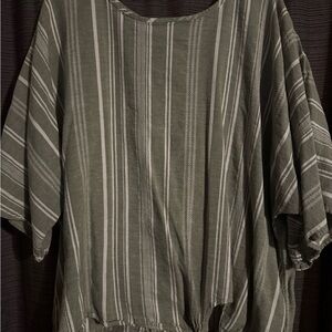 Time and Tru Olive and White Striped Blouse
